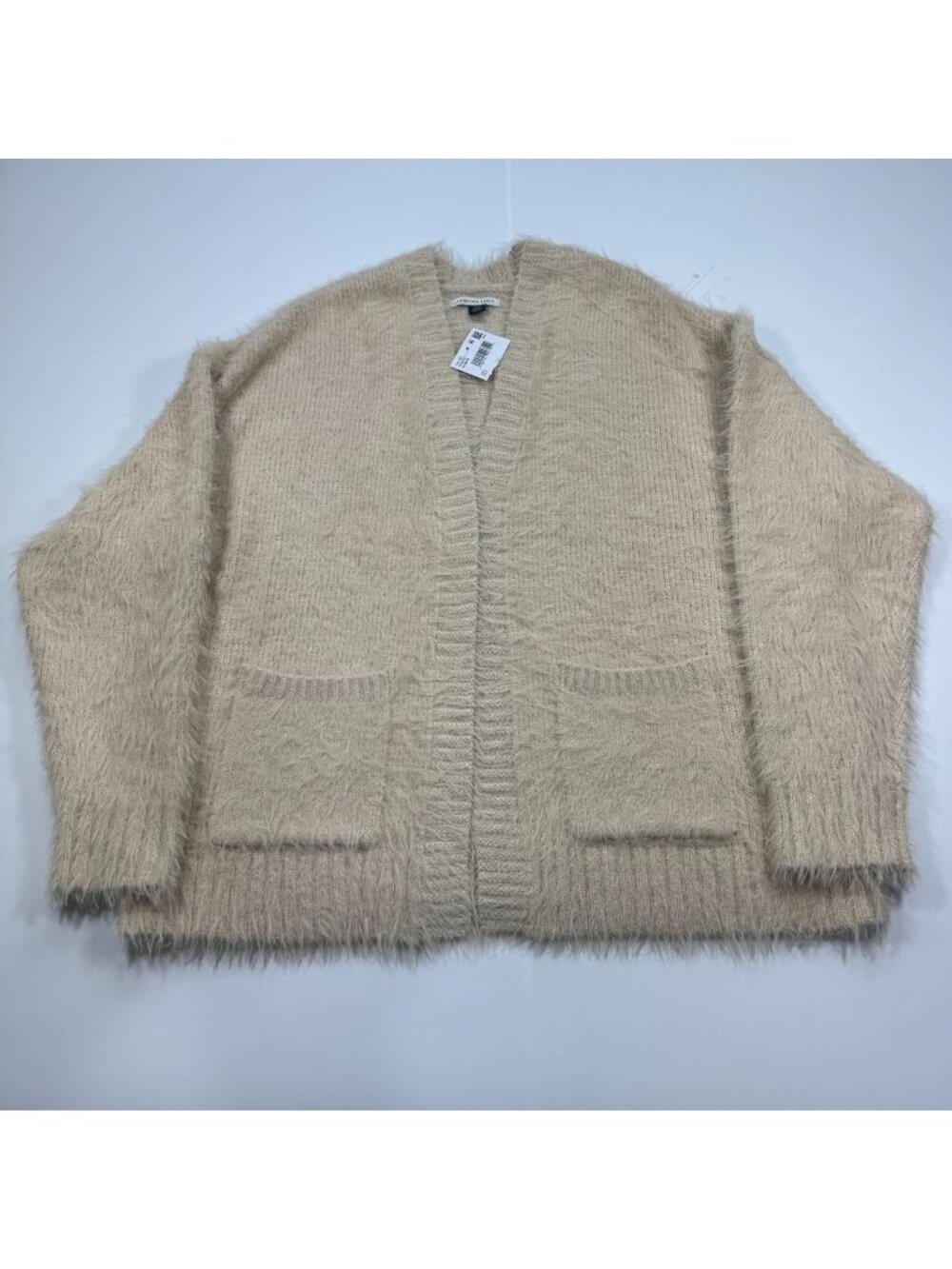 American Eagle Outfitters Sweater Women's S Beige Nylon Tight-Knit Cardigan Cozy